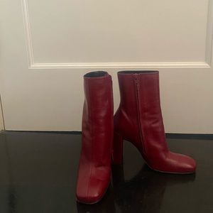 BY FAR size seven heeled booties, dark red